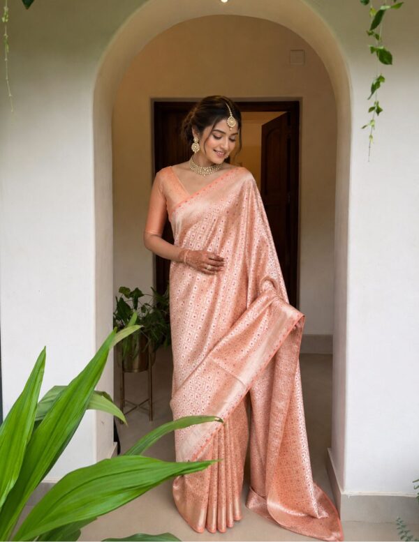 Blush Peach Pure Banarasi Katan Silk Saree