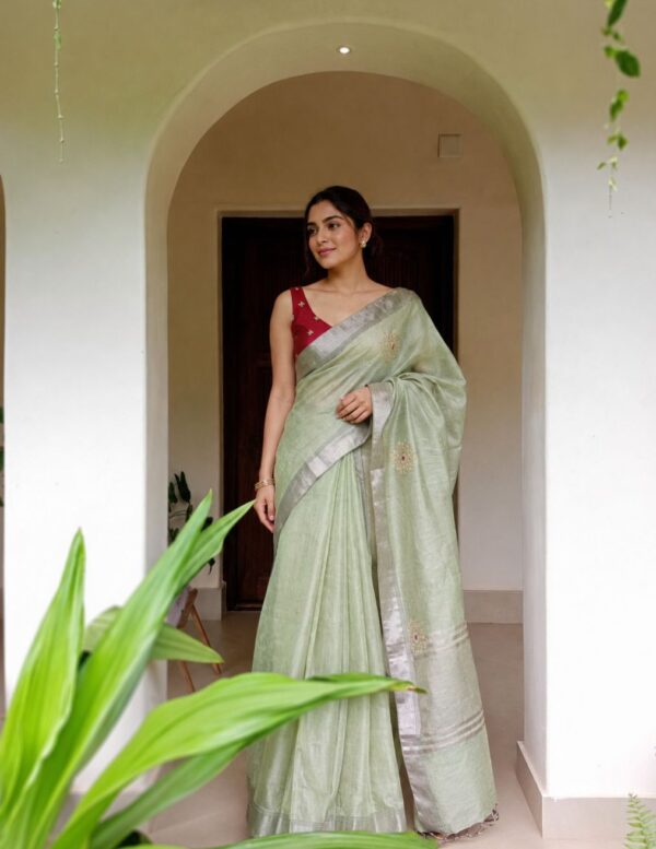 Pastel Green Saree with Silver Border