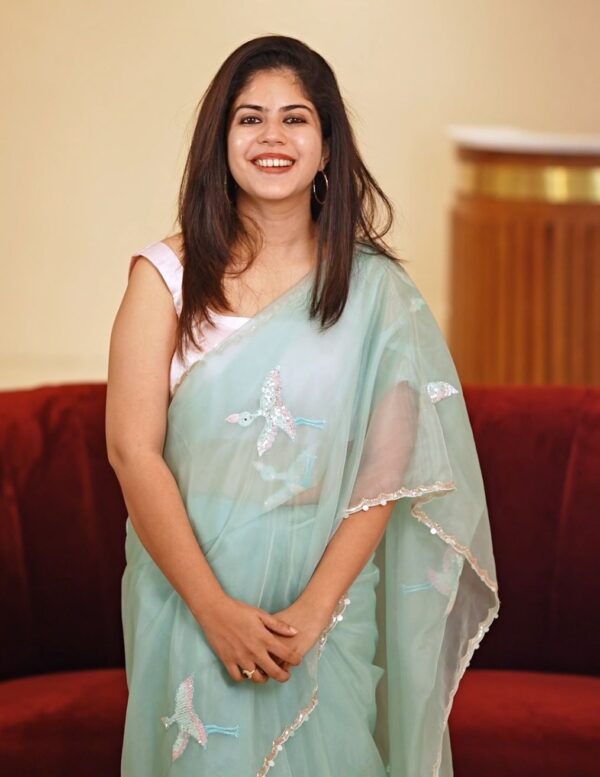 Mint Green Embroidered Organza Saree